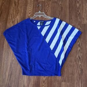 Chelsea & Theodore Royal Blue and White Striped Scoop Neck Sweater